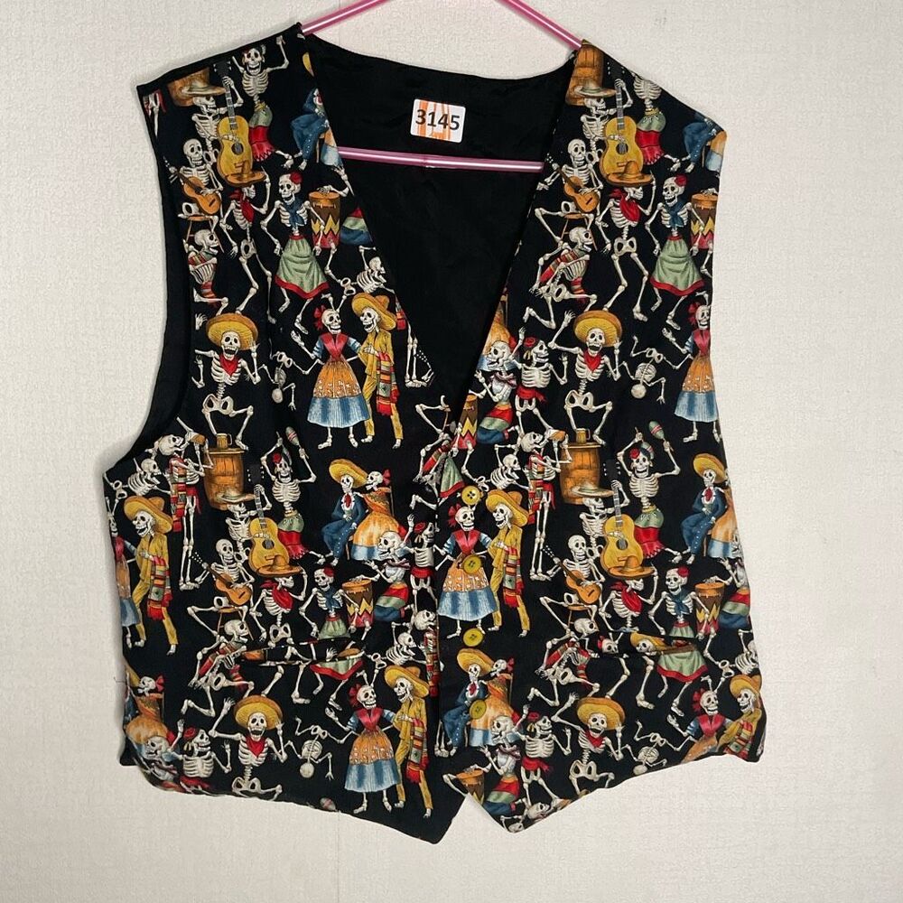 Vintage 90s‎ Streetwear Men’s size Medium Sugar Skull Mexican Button Vest Jacket